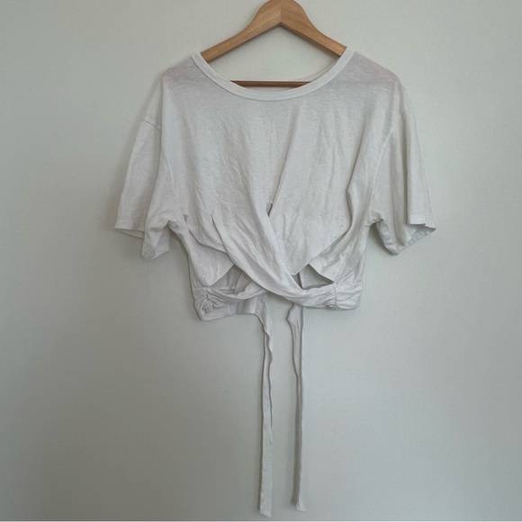 Aerie White Tie-Front Women's Crop Top 100% Cotton Basic Yoga Lounge Casual - Picture 1 of 4